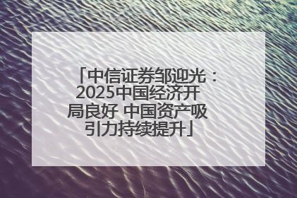 中信证券邹迎光：2025中国经济开局良好 中国资产吸引力持续提升