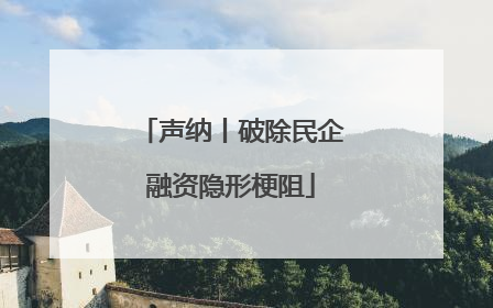 声纳丨破除民企融资隐形梗阻